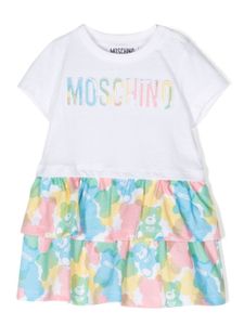 Moschino Kids robe froncée à logo imprimé - Blanc