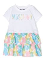 Moschino Kids robe froncée à logo imprimé - Blanc