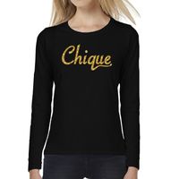 Chique goud glitter tekst t-shirt long sleeve zwart voor dames - thumbnail