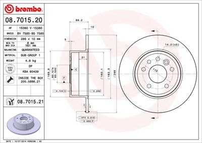 Remschijf BREMBO, Remschijftype: Massief, u.a. fÃ¼r Saab