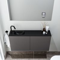 Zaro Polly toiletmeubel 100cm donkergrijs met zwarte wastafel met kraangat links - thumbnail