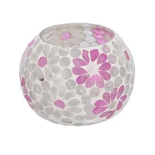 Windlicht Holly L wit/roze bol glas 10x14x14cm