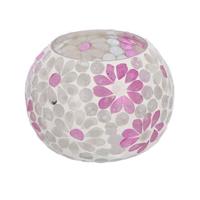 Windlicht Holly L wit/roze bol glas 10x14x14cm Windlicht Holly L wit/roze bol glas 10x14x14cm