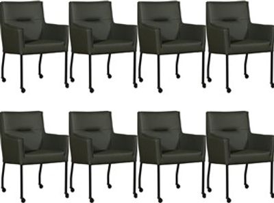 Set van 8 Donkergroene leren moderne eetkamerstoelen Lucky - Toledo Leer Verde (donkergroen leer)