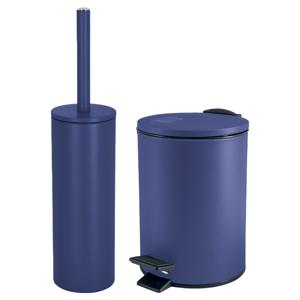 Badkamer/toilet accessoires set - WC-borstel en pedaalemmer 3L - metaal - blauw