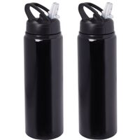 Waterfles/sportfles/drinkfles Sporty - 2x - zwart - aluminium/kunststof - 800 ml