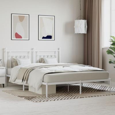 Bedframe met hoofdbord metaal wit 160x200 cm