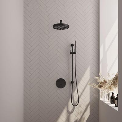 BRAUER Stripe Thermostatische Inbouw Regendouche - 3-weg - rond - SET 43 - 25cm douchekop - rechte muurarm - staaf handdouche - doucheslang - geïntegreerde glijstang - mat zwart 5-S-449
