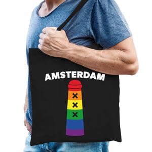 Amsterdam regenboog gaypride tas fuchsia zwart katoen   -
