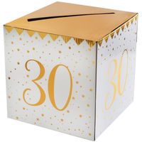 Enveloppendoos - Verjaardag - 30 jaar - wit/goud - karton - 20 x 20 cm - Feestdecoratievoorwerp - thumbnail