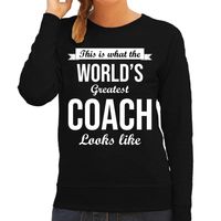 Worlds greatest coach cadeau sweater zwart voor dames - thumbnail