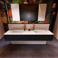 Badkamermeubelset Mondiaz Erin 200 cm met 2 Lades met RIDGE Wastafel Dubbel Linen met 2 kraangaten Greeploos Mat Urban