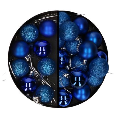 Kerstballen 20x stuks blauw 3 en 4 cm kunststof