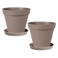 Set van 2x stuks bloempotten Toscane kunststof taupe D30 x H26 cm inclusief onderschalen D23 cm - thumbnail