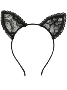 Fleur Du Mal serre-tête en dentelle à oreilles de chat - Noir