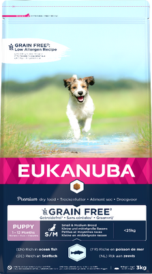 Eukanuba graanvrij zeevis puppy&apos;s van kleine & middelgrote rassen hondenvoer 3kg zak