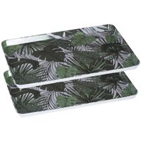 2x stuks dienbladen/serveerbladen rechthoekig Jungle 30 x 22 cm wit/groen - Dienbladen - thumbnail
