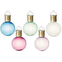 Set van 5x stuks buiten led lichtroze, groene, blauwe, witte en roze lampion solar verlichting 11 cm