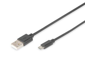 Digitus USB-kabel USB 2.0 USB-A stekker, USB-micro-B stekker 1.80 m Zwart Rond, Afgeschermd (dubbel) DB-300127-018-S