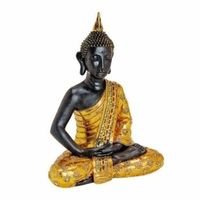 Luxe boeddha beeld zwart/goud zittend 64 cm   -