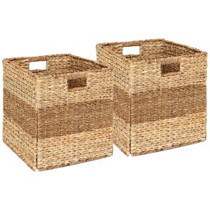 5Five gevlochten jute opbergmand met handvaten - 2x - naturel - 38 x 38 x 38 cm