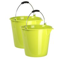 2x stuks huishoud schoonmaak emmers kunststof groen 9 liter inhoud 30 x 26 cm