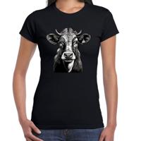 Cadeau T-shirt dames - boerderijdieren liefhebber - zwart - koe