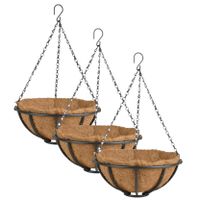 3x stuks metalen hanging baskets / plantenbakken met ketting 30 cm inclusief kokosinlegvel