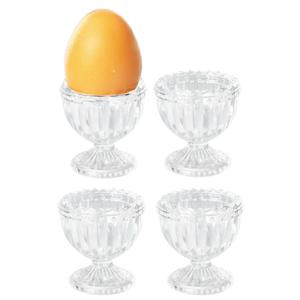 Excellent Houseware luxe eierdopjes - 4x stuks - transparant - gedecoreerd glas - 6 cm