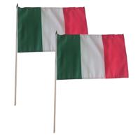 Luxe grote zwaaivlaggen Italie - 2x - 30 x 45 cm - op lange stok - feestartikelen