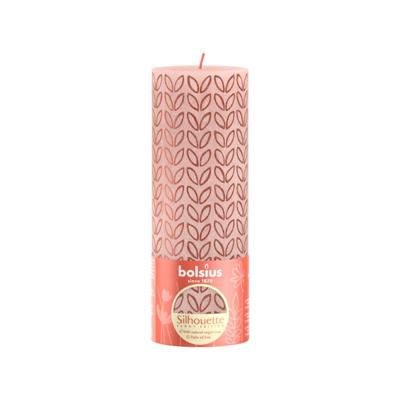 Bolsius rustieke stompkaars 19x6,8 cm misty pink met print