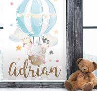 Kunst rolgordijnën Drie dieren op ballonnen met sterren en wolken