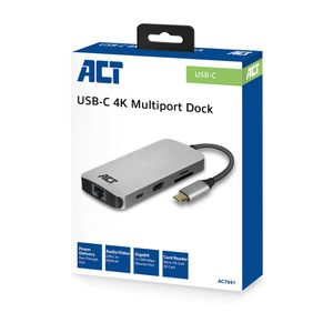ACT AC7041 notebook dock & poortreplicator Bedraad USB 3.2 Gen 1 (3.1 Gen 1) Type-C Grijs