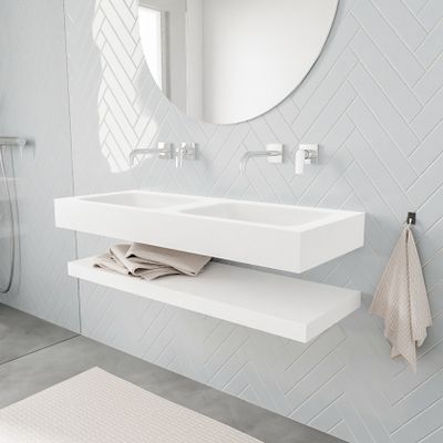 Mondiaz Alan badmeubel 120 cm solid suface planchet talc vrijhangend wastafel dubbel zonder kraangat wit