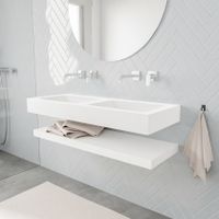 Mondiaz Alan badmeubel 120 cm solid suface planchet talc vrijhangend wastafel dubbel zonder kraangat wit