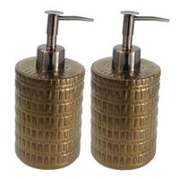 Set van 2x stuks zeeppompjes/zeepdispensers brons keramiek 20 cm - Zeeppompjes - thumbnail