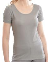 Zijden Dames Rib T-Shirt met Ronde Hals Alkena Kleur Antraciet Maat Medium