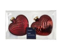 Hart glas L10b4h9,5 cm ossenbloed 2 st Decoris - Decoris