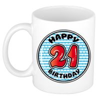 Verjaardag cadeau mok - 21 jaar - blauw - gestreept - 300 ml - keramiek - thumbnail
