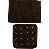 MSV Douche anti-slip mat en droogloop mat - Sevilla badkamer set - rubber/microvezel - bruin - thumbnail