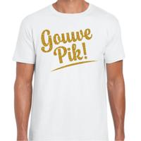 Verkleed T-shirt heren - Gouwe Pik! - wit - glitter goud - foute party