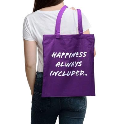 Tas Katoen Paars 'Happiness' - 38 x 42 cm kopen