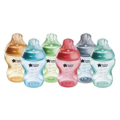 Tommee Tippee - Pak van 6 Closer to Nature flessen - Anti-Colic speen met ventiel - 260ml - Fluorescerend veelkleurig