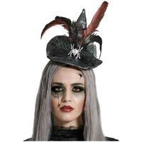 Halloween heksenhoed - mini hoedje op diadeem - one size - zwart/rood - meisjes/dames