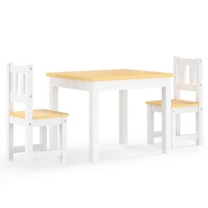 The Living Store Kindertafel en stoelenset - Duurzaam MDF - Wit en beige - Afmetingen tafel- 60 x 50 x 48 cm -