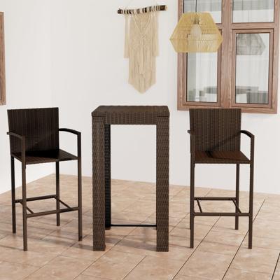 3-delige Tuinbarset met armleuningen poly rattan bruin