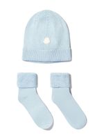 Moncler Enfant lot chaussettes-bonnet en maille - Bleu - thumbnail