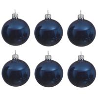 Kerstballen set - 6x stuks - blauw - glas - 6 cm - glans - kerstversiering - zilveren ophanglintje - thumbnail