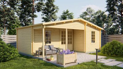 Tuindeco Ollie Blokhut 731x498 cm 70 mm vuren blank- Zadeldak- Onbehandeld vurenhout- Tuindeco