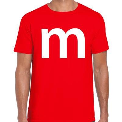 Letter M verkleed Carnaval t-shirt - rood - voor heren - M en M carnavalskleding - groepjes